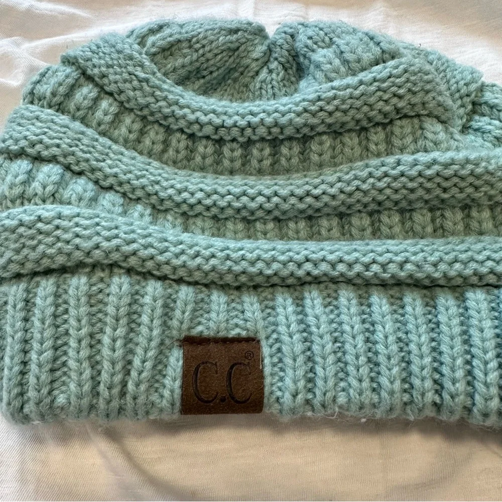 Classic CC Beanie Sage HAT20A teal winter warmth boho acrylic woven chunky knit